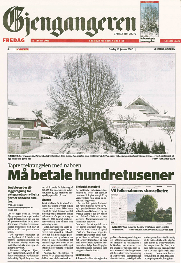 Eiketre fikk stå etter rettskraftig dom i januar 2016.